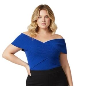 INC International Concepts Off Shoulder Ribbed Sweater Top Blue Size Large NWT